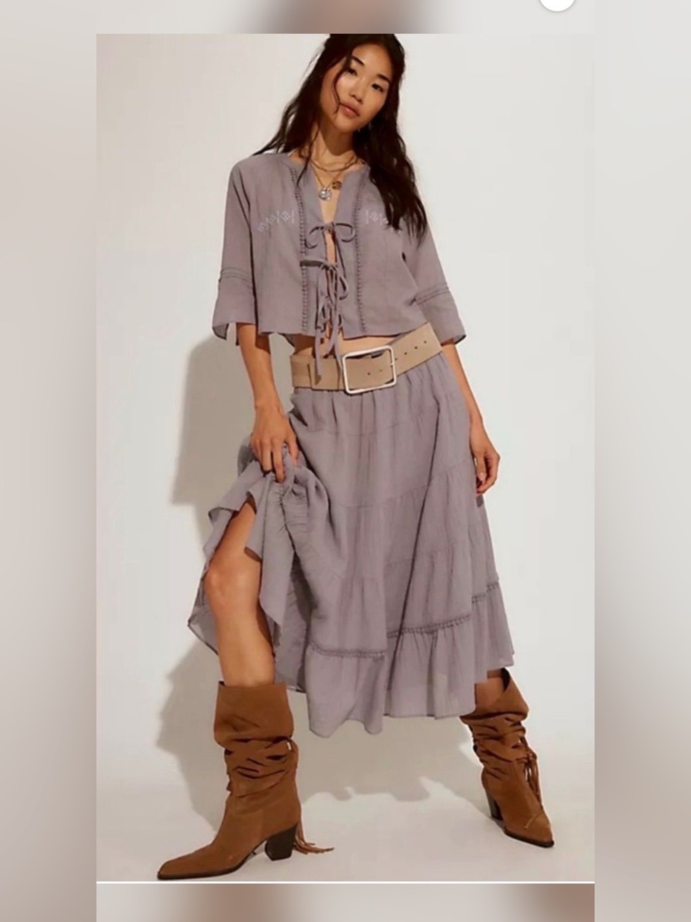 Z986. NWT Free People 2 pc set Bright Side Midi Skirt Set  Tie-Front $168